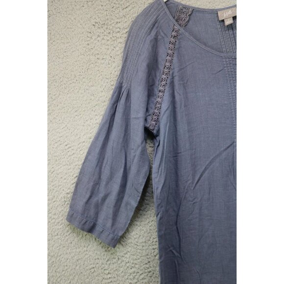 J.Jill 3/4 Sleeve Tunic-Linen Blend-Crochet-Size Small-Minimalist-Lagenlook - Picture 3 of 11